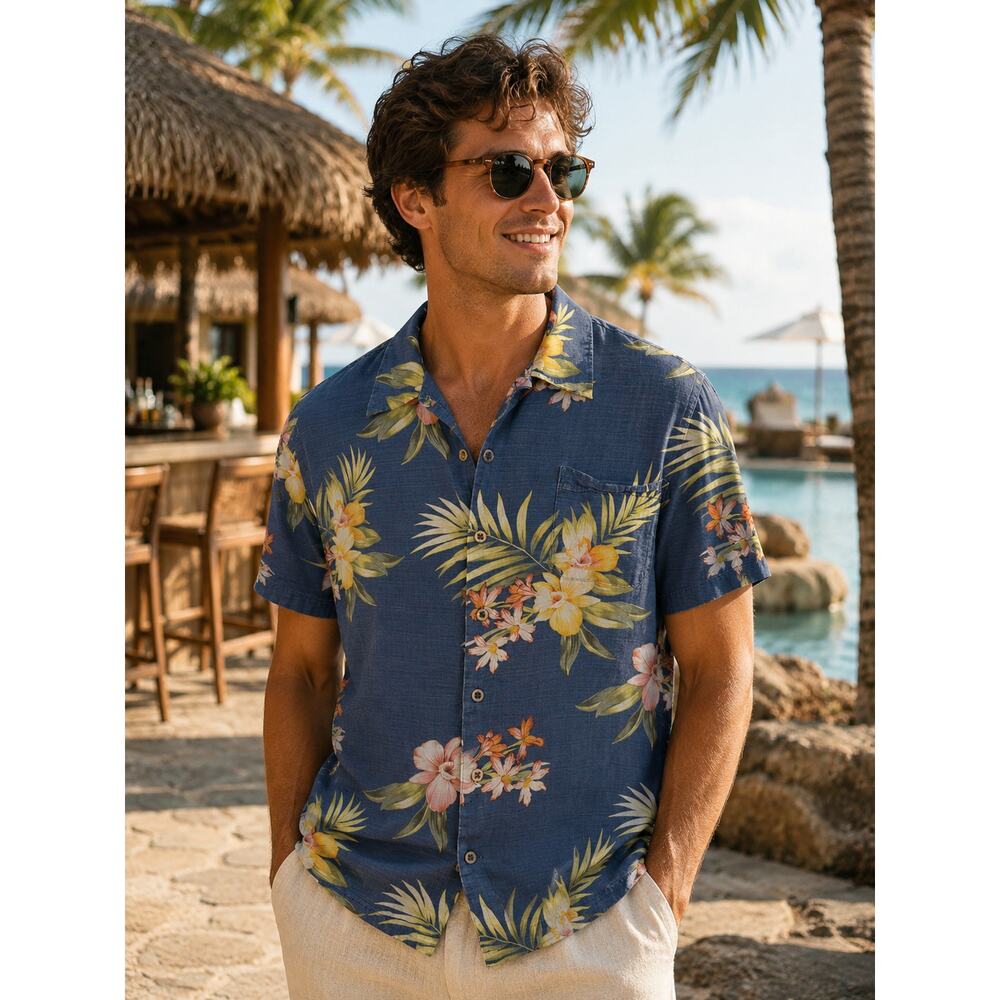 Jamaica Jaxx 100% Silk Hawaiian Camp Shirt Men's XXL Blue Floral Tropical Resort